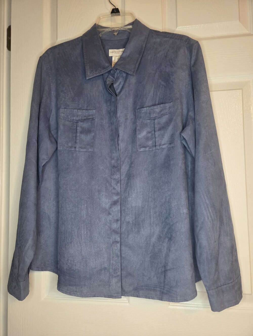 Liz Claiborne Soft Light Blue Faux Suede With Hidden Buttons - Top Womens XL EUC